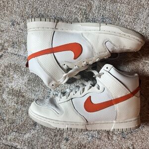 White and Orange High-Top Dunks